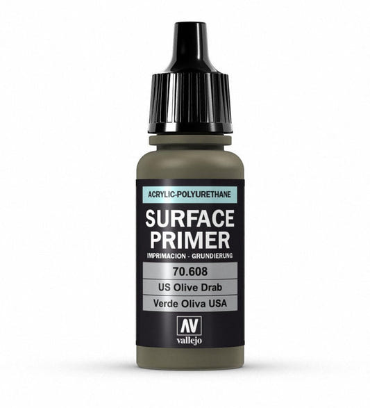 Vallejo Surface Primer Polyurethane - Primer US Olive Drab 17ml bottle