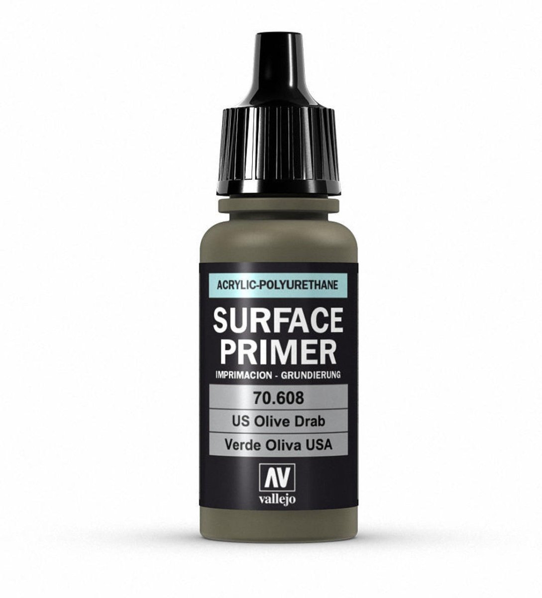 Vallejo Surface Primer Polyurethane - Primer US Olive Drab 17ml bottle