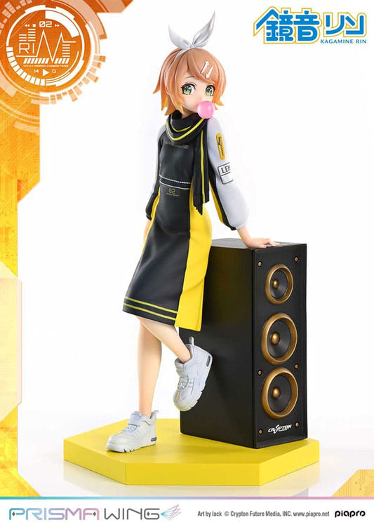 Prime 1 Studio Prisma Wing Kagamine Rin 1/7 statue leaning on a large speaker, front view