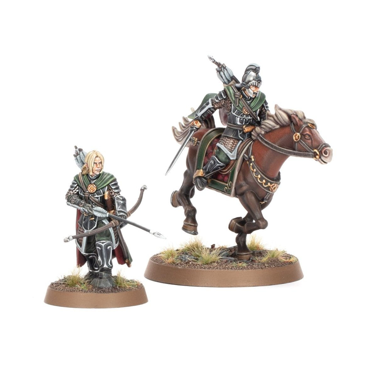 Painted Rohan heroes from Battle of Edoras, one on foot with a bow and one mounted on a horse
