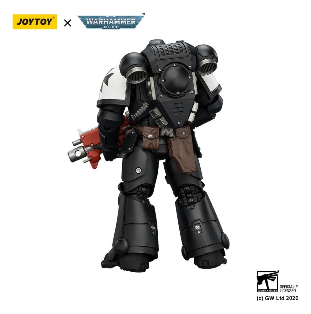 JoyToy Warhammer 40,000 Black Templars Intercessor figure, rear view showing backpack, on white