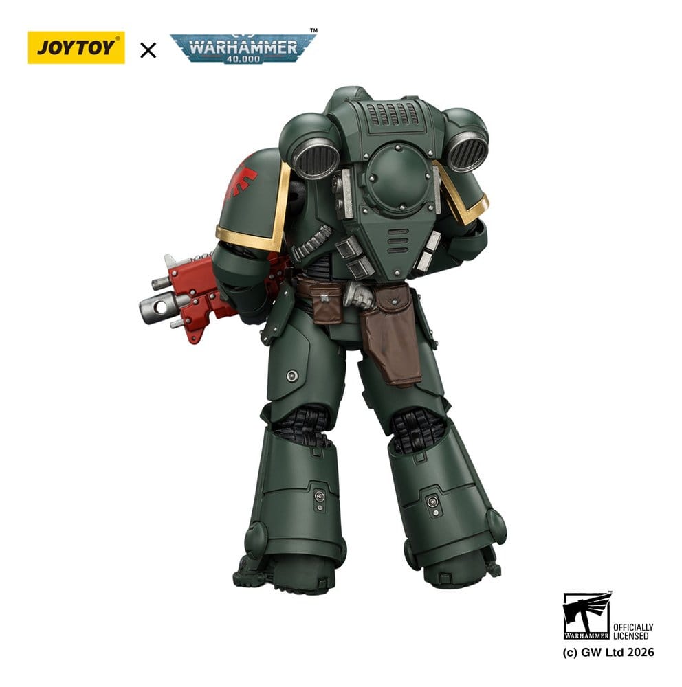 JoyToy Warhammer 40,000 Dark Angels Intercessor figure, rear view showing backpack, on white