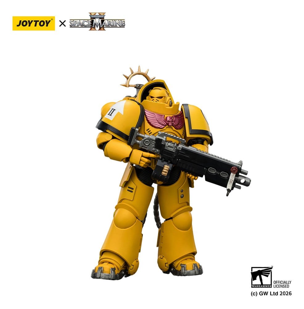 JoyToy Warhammer 40,000 Game Edition Imperial Fists Heavy Intercessor figure holding heavy bolt rifle, on white