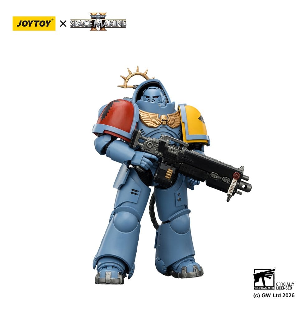 JoyToy Warhammer 40,000 Game Edition Space Wolves Heavy Intercessor figure holding heavy bolt rifle, on white