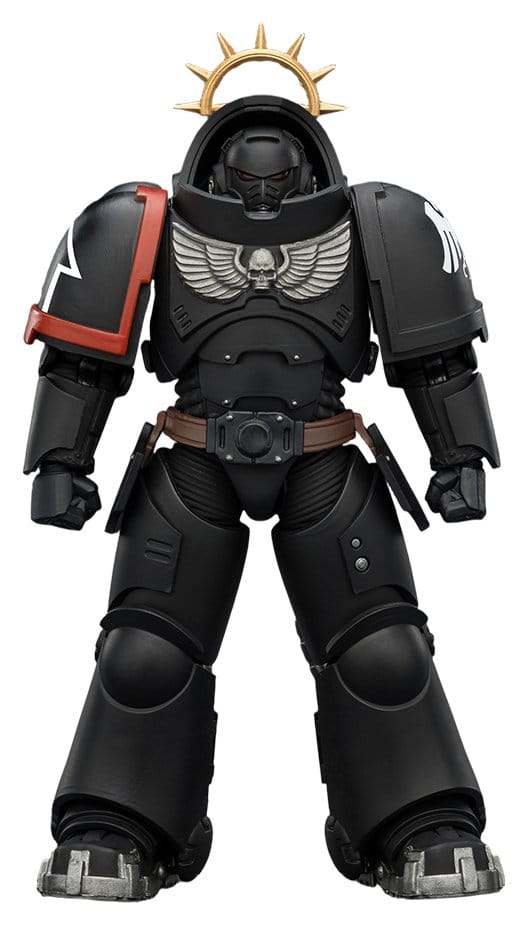 JoyToy Warhammer 40,000 Raven Guard Heavy Intercessor figure, front view in black armour, plain white