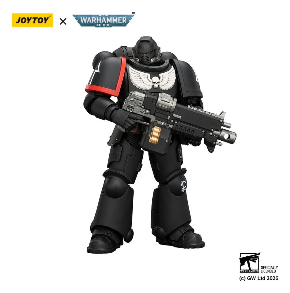 JoyToy Raven Guard Intercessor 12 cm action figure, holding bolt rifle at the ready, front view, white background