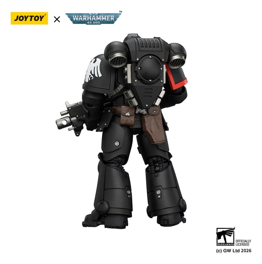 JoyToy Raven Guard Intercessor 12 cm action figure, back view showing backpack and holster, white background