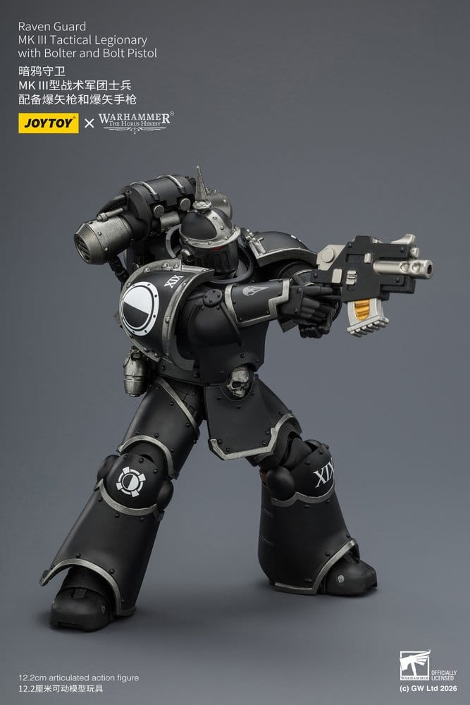 JoyToy Raven Guard MK III Tactical Legionary 12 cm action figure, aiming bolt pistol with bolter on back