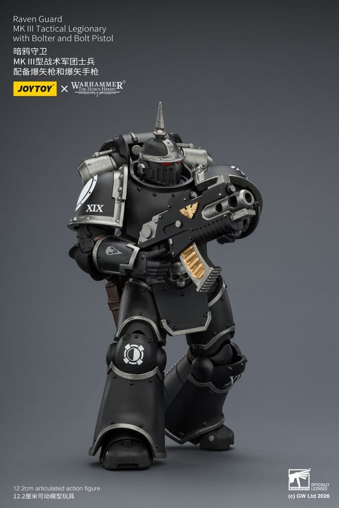 JoyToy Raven Guard MK III Tactical Legionary 12 cm action figure, advancing pose with bolter raised
