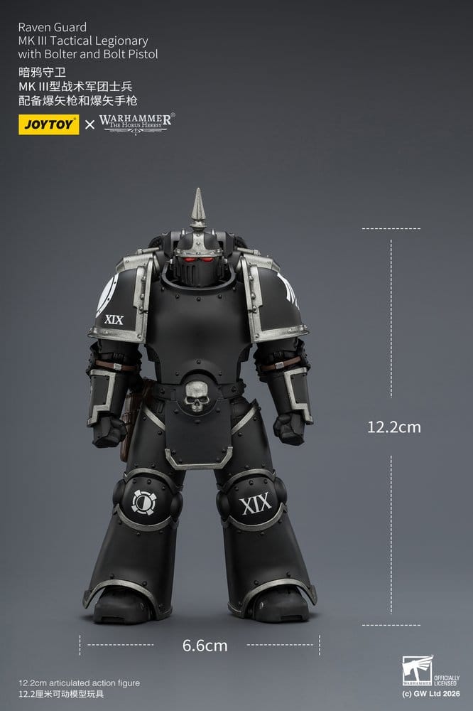 JoyToy Raven Guard MK III Tactical Legionary 12 cm action figure, front view with height marked at 12.2 cm