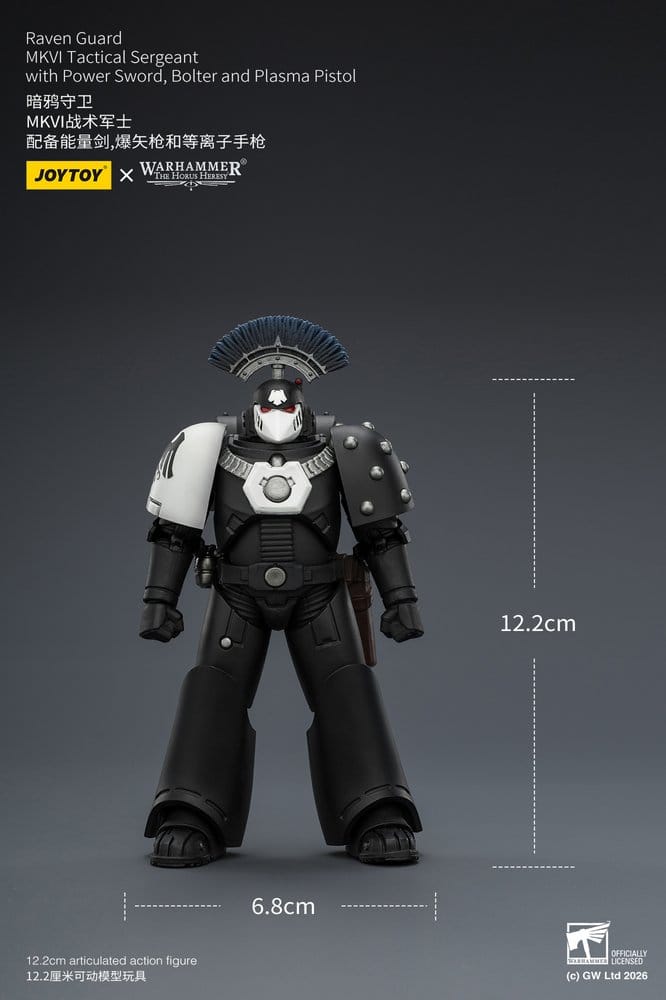 JoyToy Raven Guard MkVI Tactical Sergeant 12 cm action figure, front view with height marked at 12.2 cm
