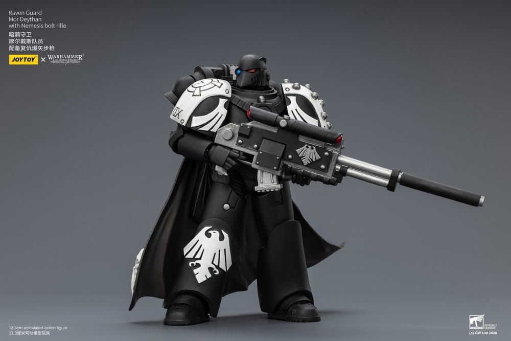 JoyToy Raven Guard Mor Deythan 12 cm action figure, holding rifle at hip, angled view