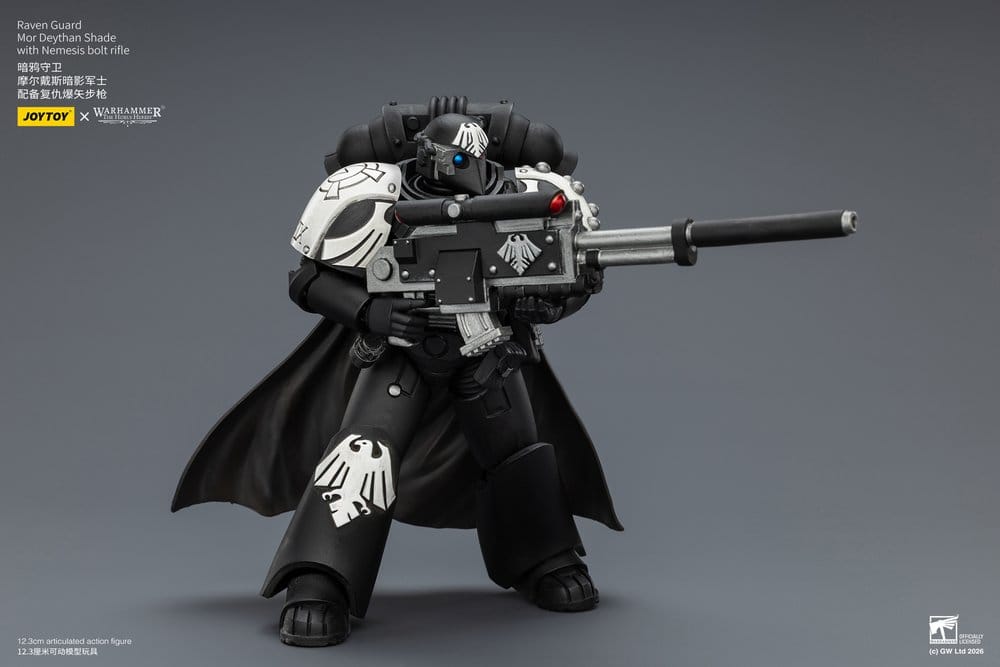 JoyToy Raven Guard Mor Deythan Shade 12 cm action figure, aiming rifle in braced stance