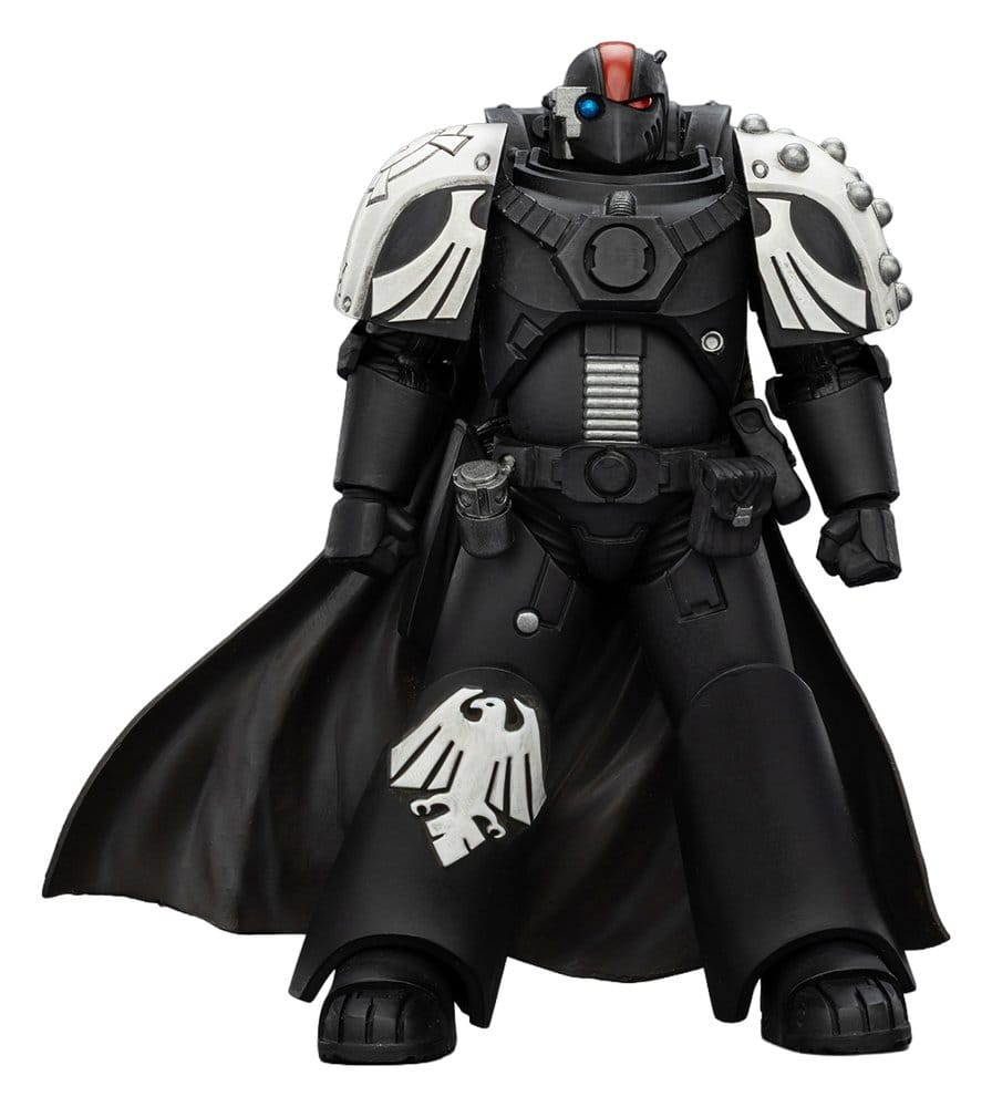 JoyToy Raven Guard Mor Deythan Shade 12 cm action figure, front view in cloak with red-striped helmet, white background