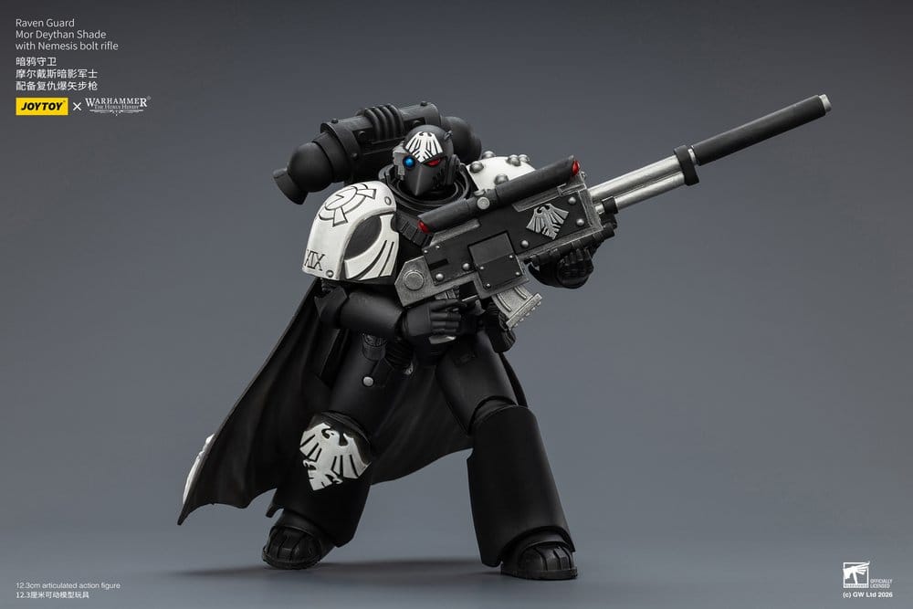 JoyToy Raven Guard Mor Deythan Shade 12 cm action figure, aiming rifle, angled side view