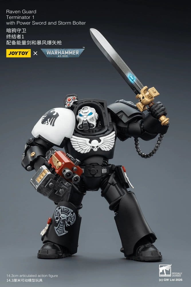 JoyToy Raven Guard Terminator 1 14 cm action figure, power sword raised high, storm bolter at side