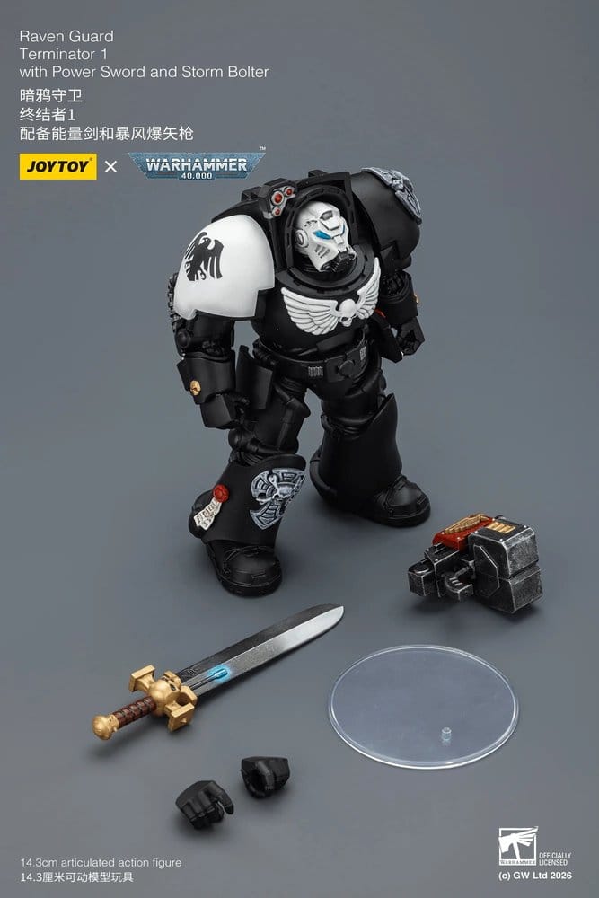 JoyToy Raven Guard Terminator 1 14 cm action figure with power sword, storm bolter, spare hand and display stand
