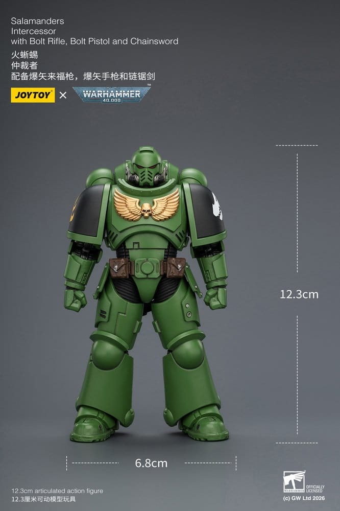 JoyToy Salamanders Intercessor 12 cm action figure, front view with height marked at 12.3 cm