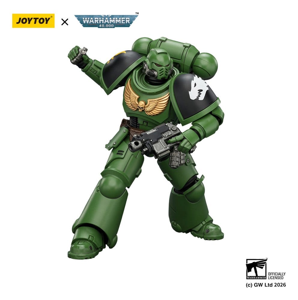 JoyToy Salamanders Intercessor 12 cm action figure, posed with bolt pistol and raised fist, white background