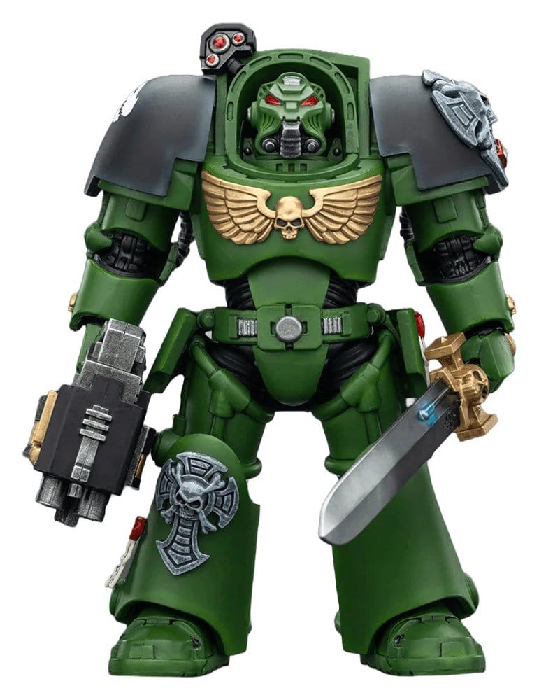 JoyToy Salamanders Terminator 1 14 cm action figure, front view holding storm bolter and power sword, white background