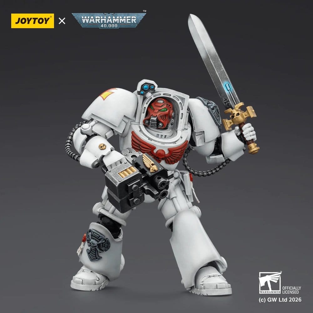JoyToy White Scars Terminator 1 14 cm action figure, power sword raised high, storm bolter at side