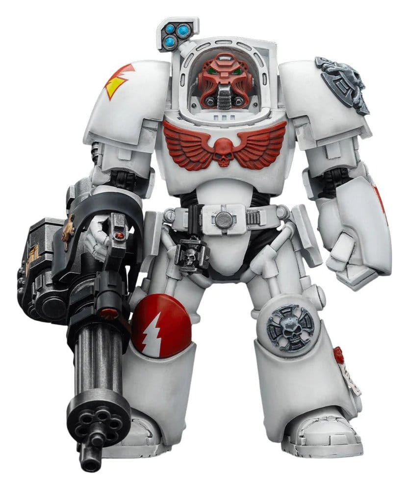 JoyToy White Scars Terminator 3 14 cm action figure, front view with assault cannon, white background