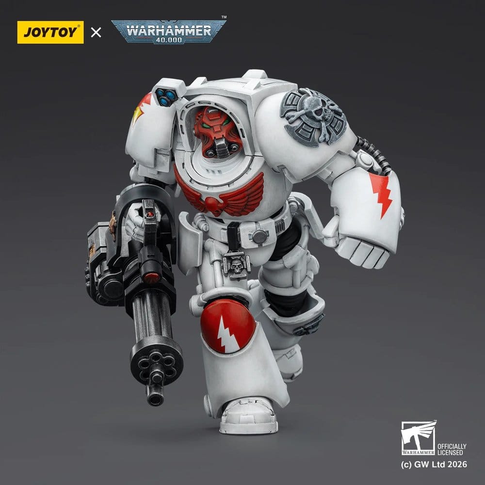 JoyToy White Scars Terminator 3 14 cm action figure, assault cannon held low, power fist clenched, angled view
