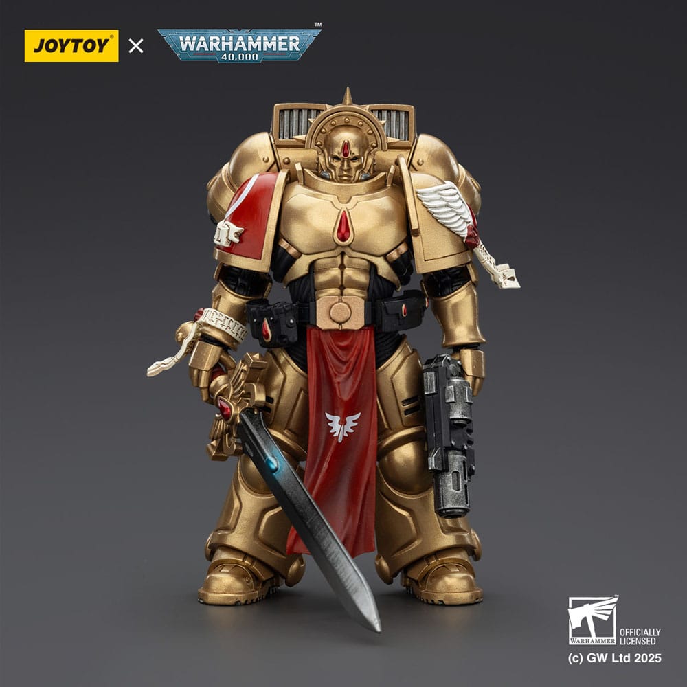 JoyToy Blood Angels Sanguinary Guard 1 20 cm action figure, front view with sword and pistol, dark background