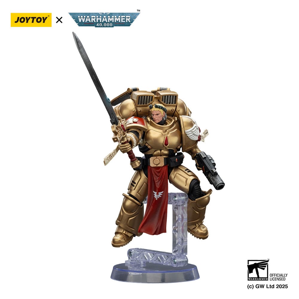JoyToy Blood Angels Sanguinary Guard 1 20 cm, bare-headed, sword raised, on clear flight stand, white background