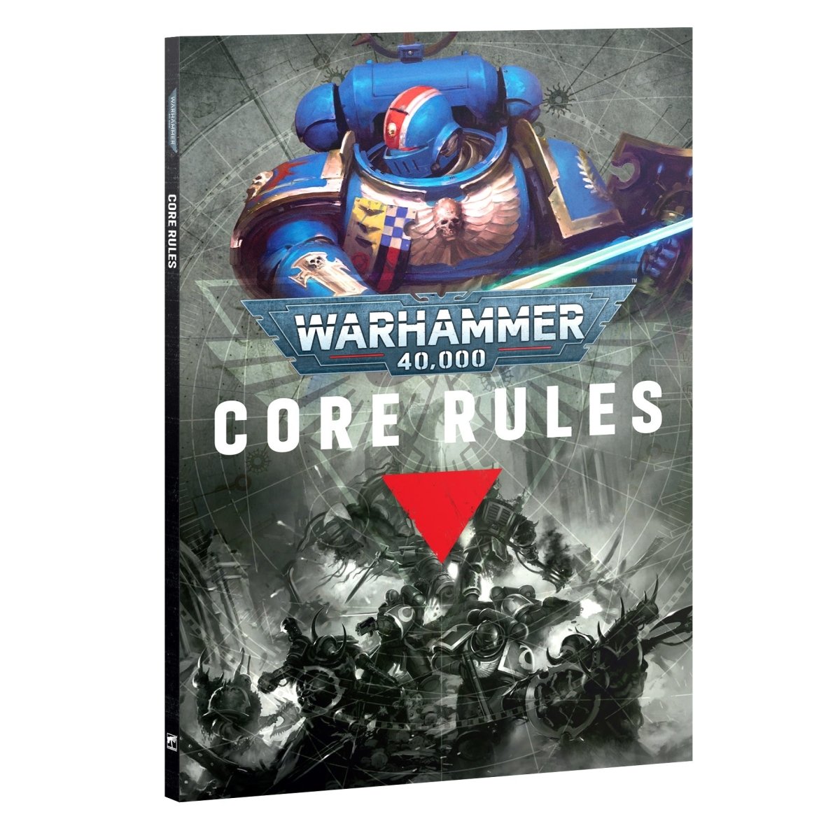 Warhammer 40,000 Core Rules book cover with robot illustration on a white background