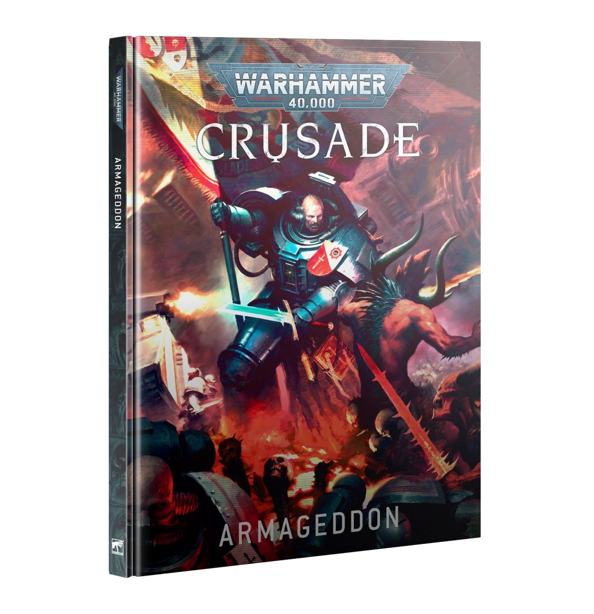 Warhammer 40,000 Crusade: Armageddon expansion book cover with Space Marine in battle