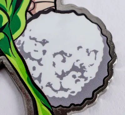 Close-up of the white hat bobble artwork on the Da Red Gobbo bottle opener
