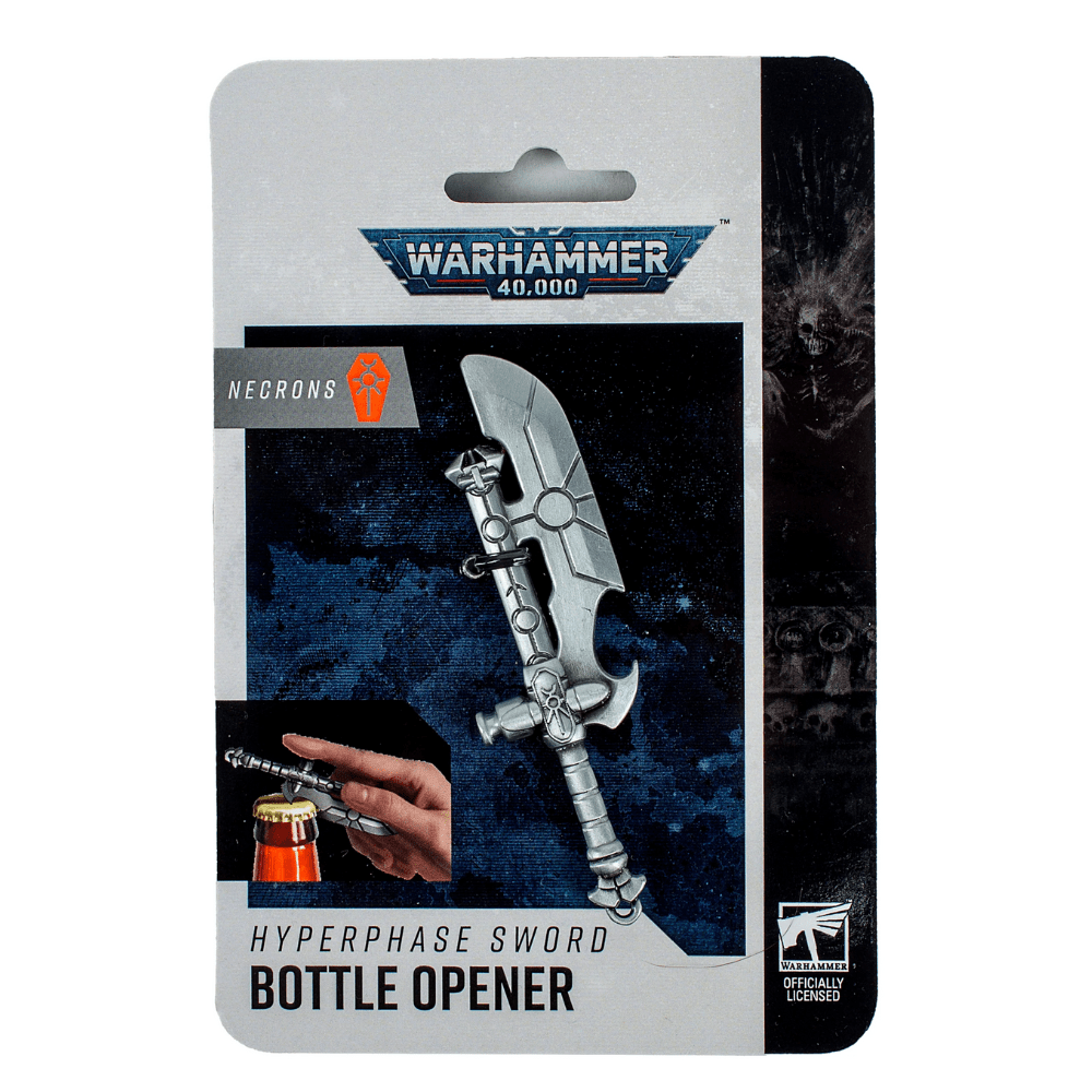 Warhammer 40,000 Necron Hyperphase Sword metal bottle opener with sleek angular blade