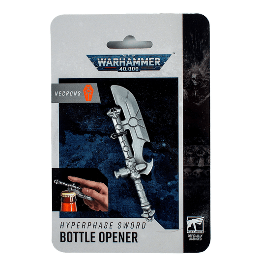 Warhammer 40,000 Necron Hyperphase Sword metal bottle opener with sleek angular blade