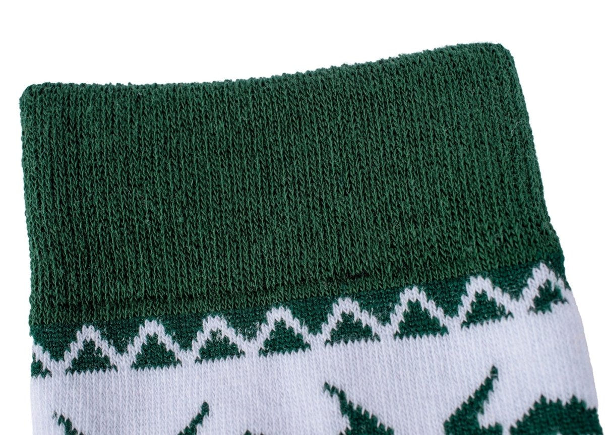 Close-up of the green cuff and jagged teeth band on the Warhammer 40,000 Orks socks