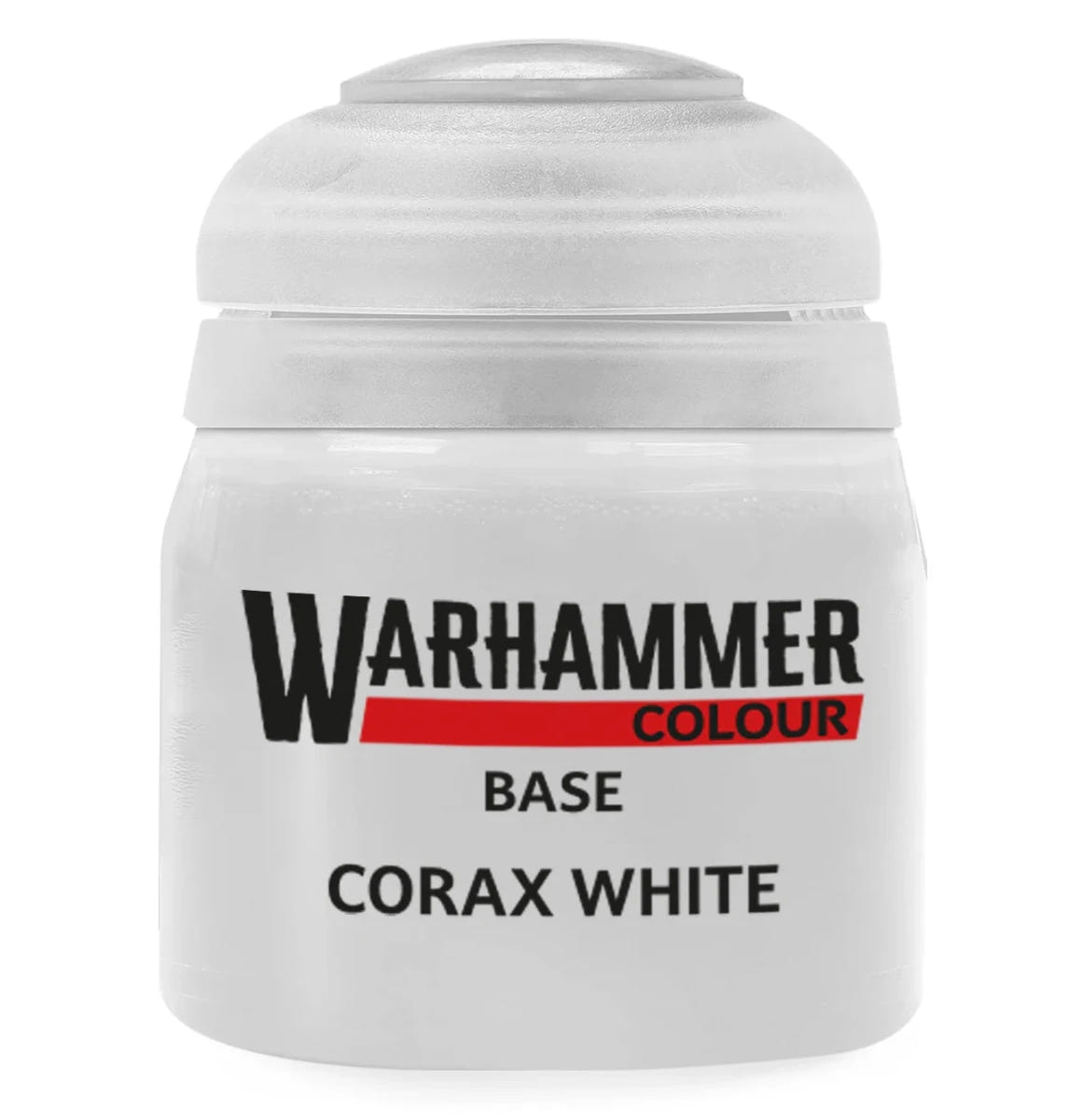Warhammer Colour Base Corax White paint jar on a white background