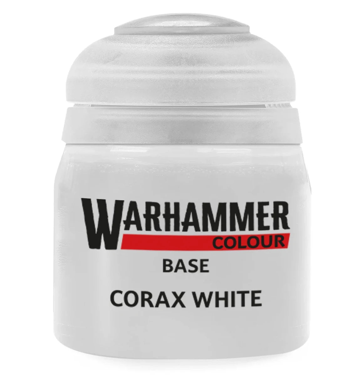 Warhammer Colour Base Corax White paint jar on a white background