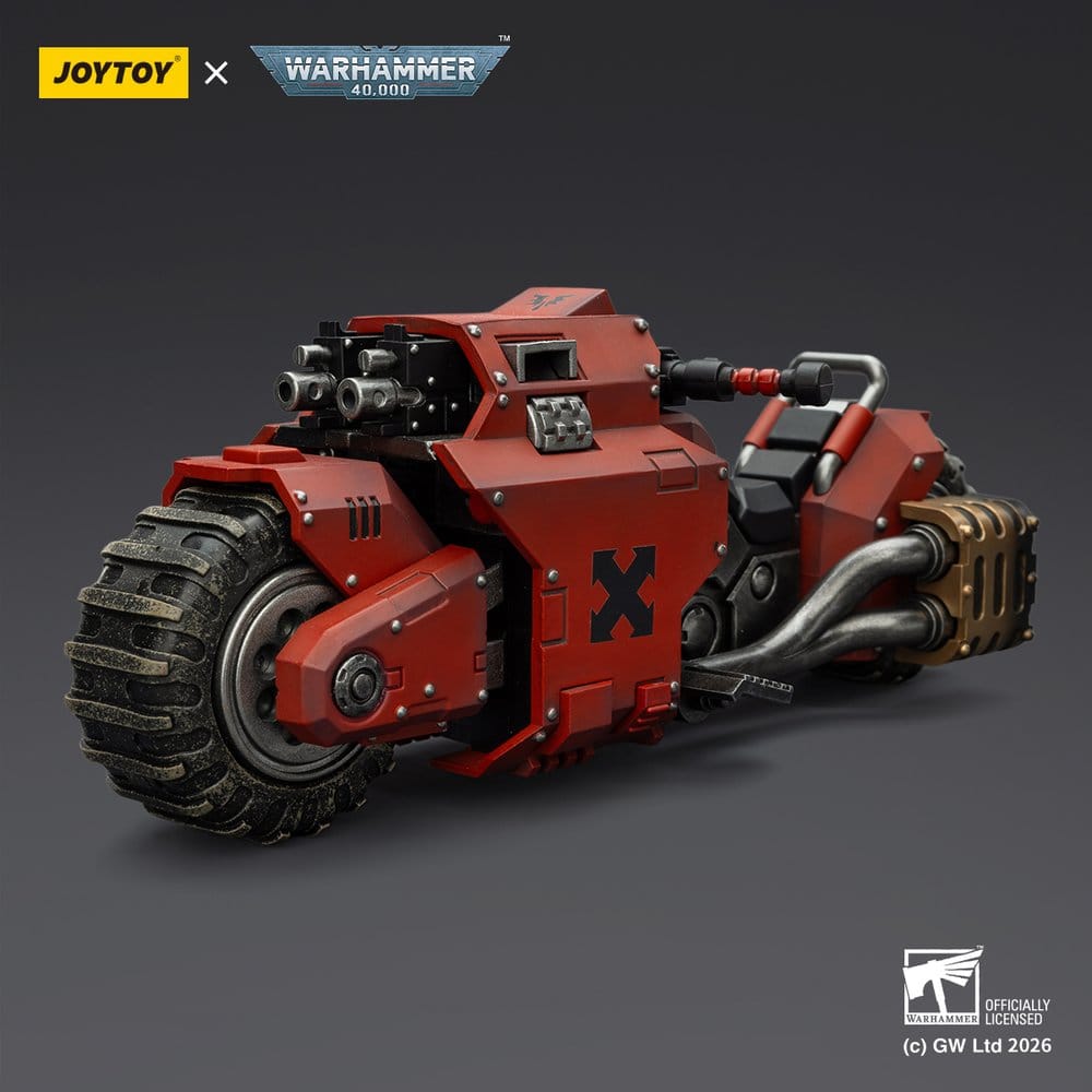 JoyToy Blood Angels Raider-pattern Combat Bike 22 cm, front three-quarter view, dark background