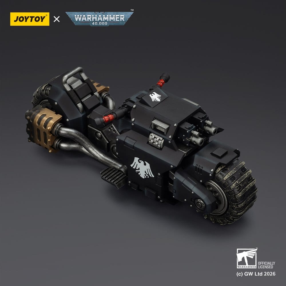 JoyToy Raven Guard Raider-pattern Combat Bike 22 cm, elevated three-quarter view of the other side, dark background