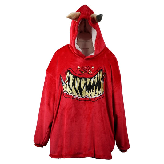 Warhammer Red Squig oversized blanket hoodie with toothy squig face and horned hood