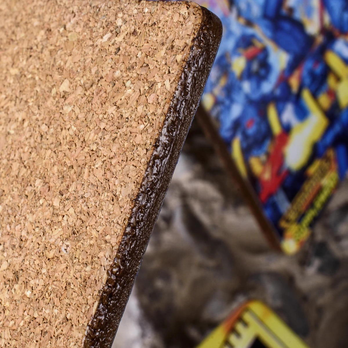 Close-up of the cork backing on a Warhammer 40,000 Second Edition codex coaster