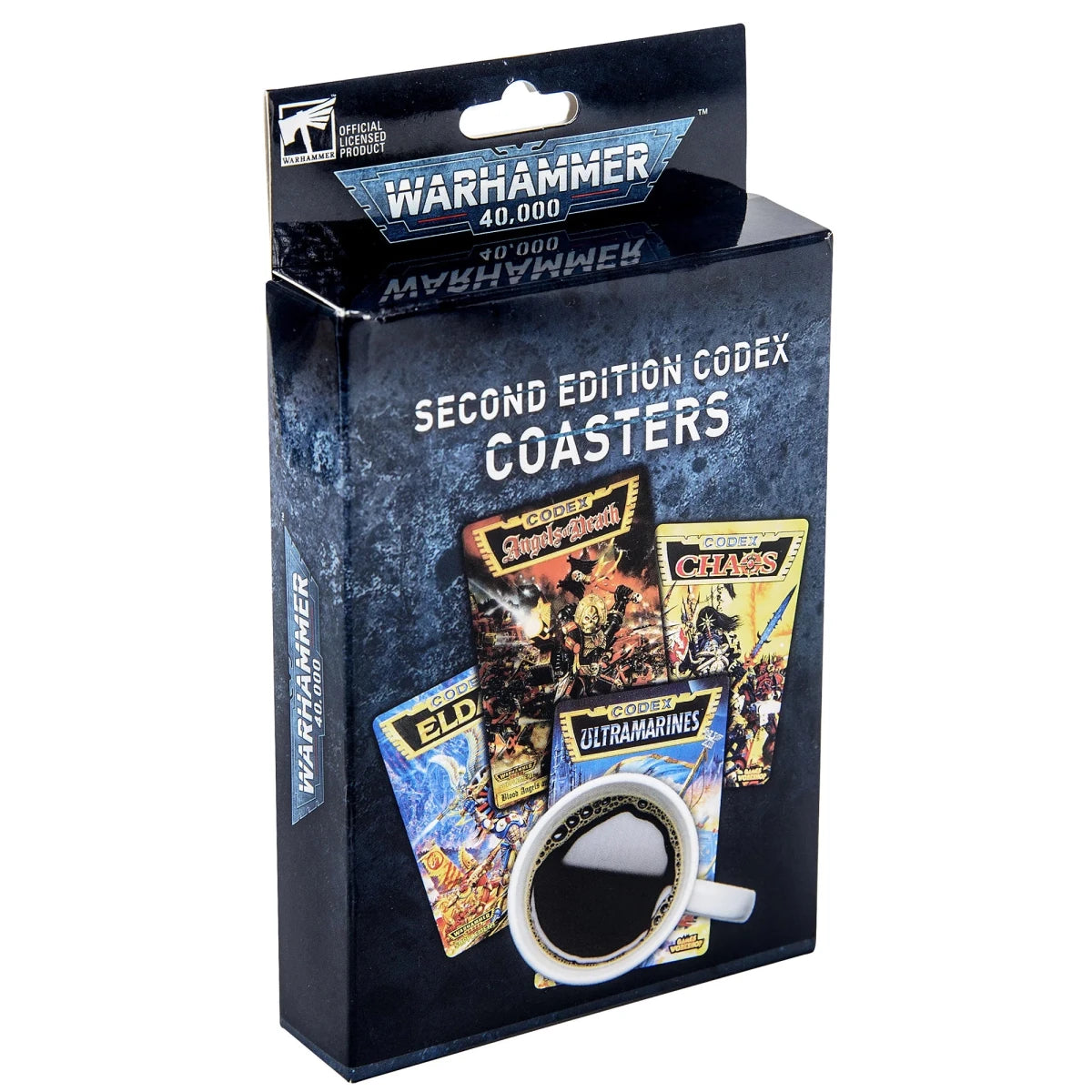Set of four Warhammer 40,000 cork coasters featuring 2nd Edition codex cover artwork