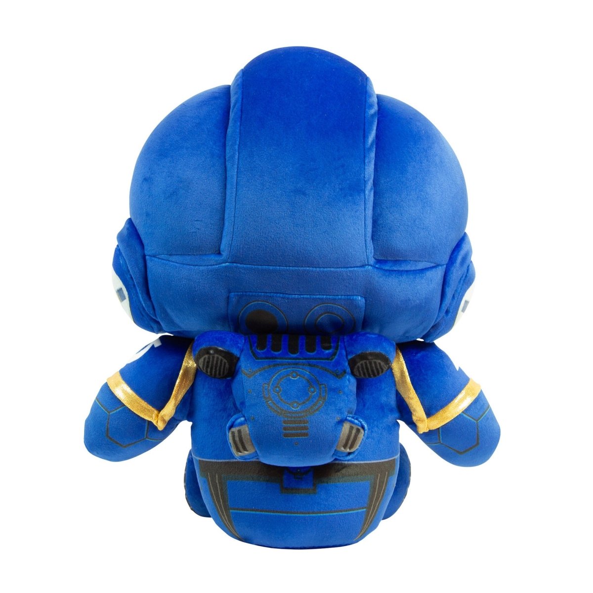 Rear view of the TOMY Space Marine plush showing its soft backpack