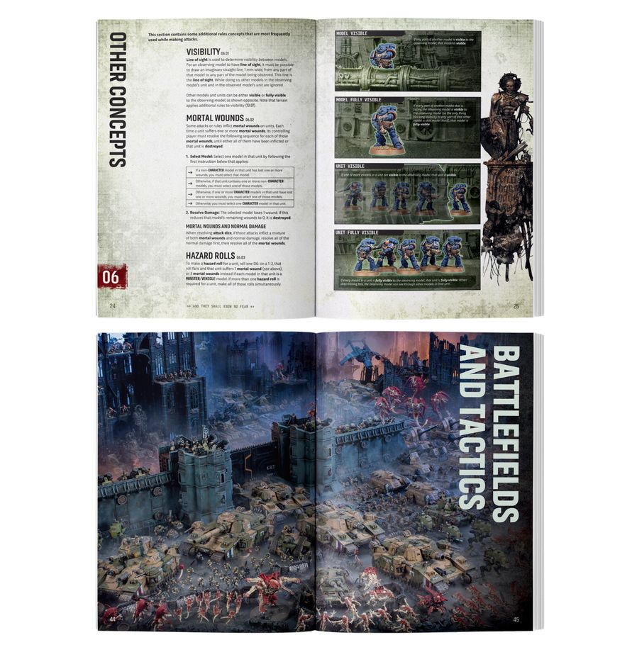Open book showing pages with military-themed content and illustrations.
