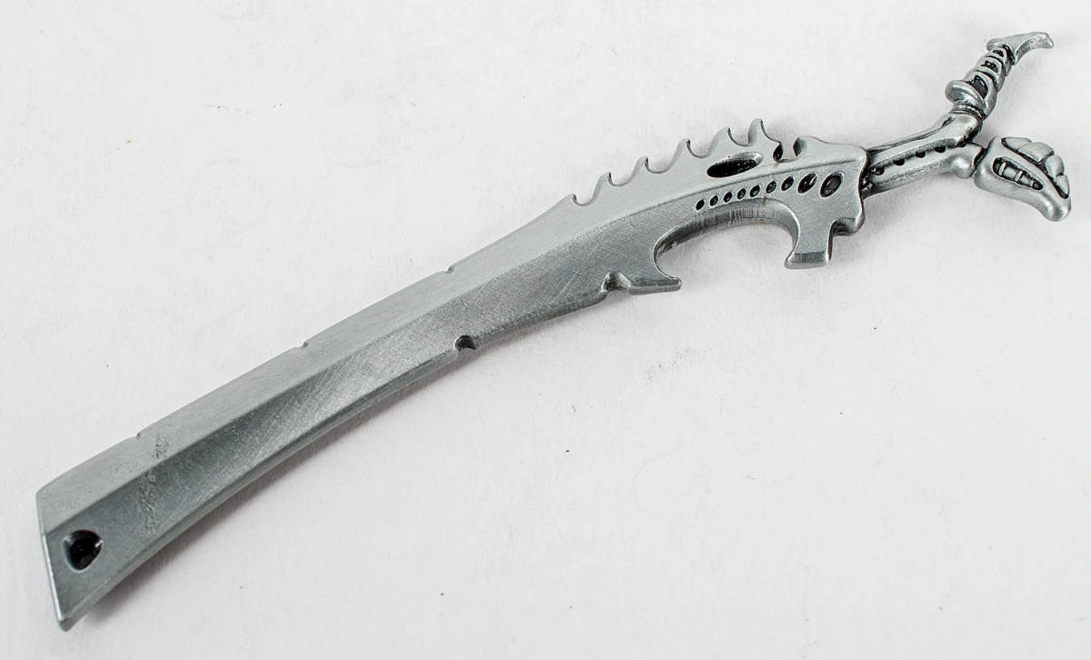 Warhammer 40,000 Tyranids Bonesword bottle opener, angled view of the curved blade
