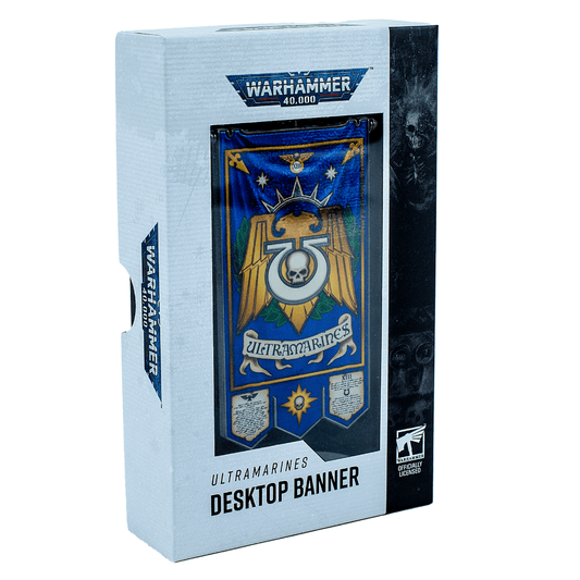 Warhammer 40,000 Ultramarines metal desk banner featuring the Chapter emblem