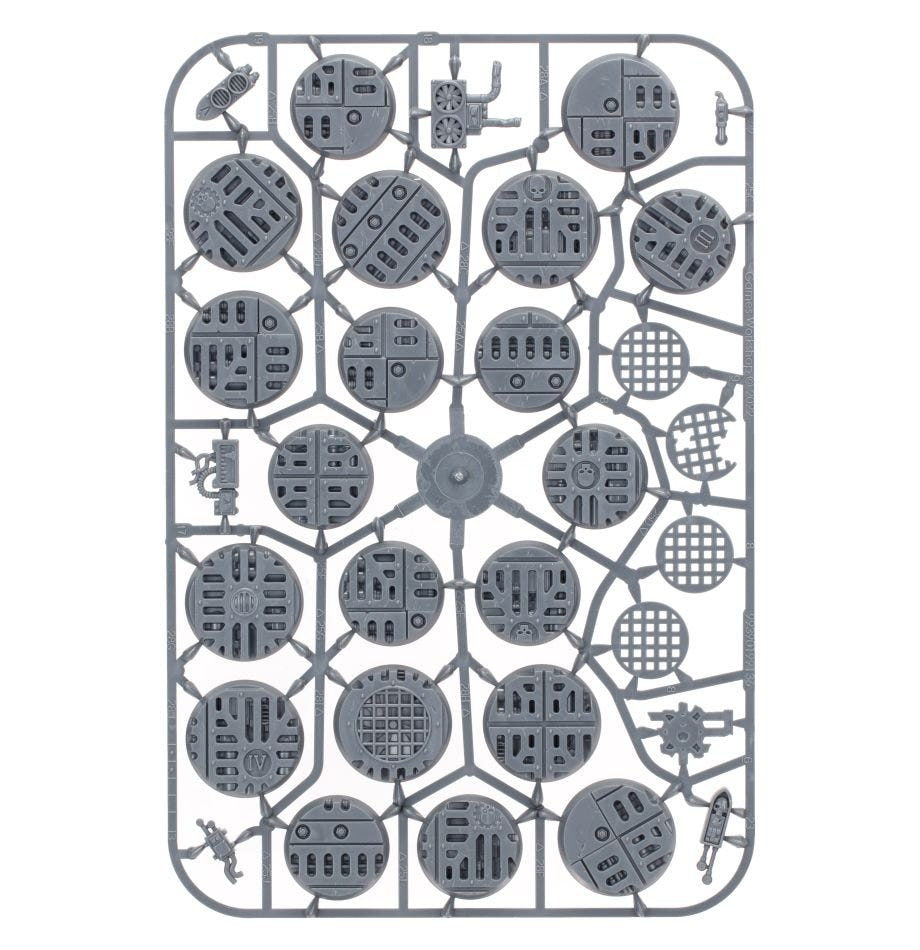 Warhammer 40,000 Void War Bases unpainted plastic sprue, frame 1 of 2