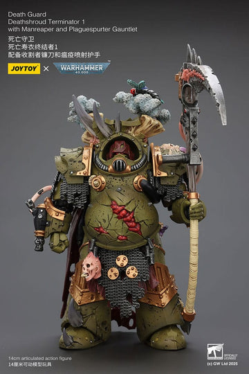 JoyToy Warhammer 40k Action Figure 1/18 Death Guard Deathshroud Terminator 1 with Manreaper and Plaguespurter Gauntlet 14 cm