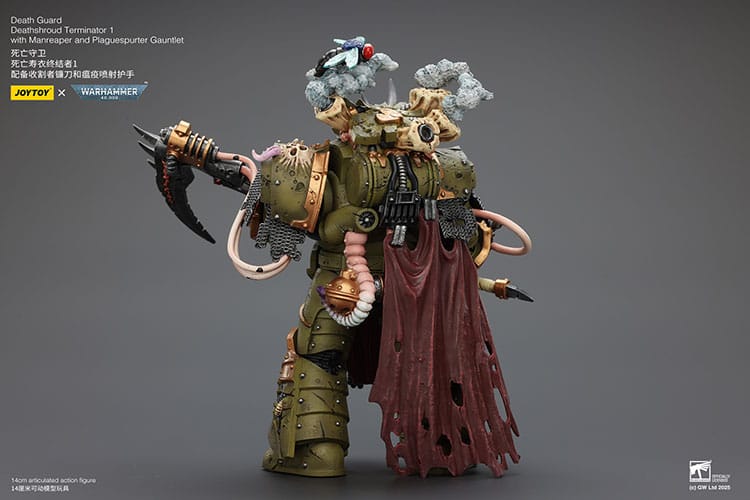 JoyToy Death Guard Deathshroud Terminator 1 14 cm action figure, back view showing cloak and backpack, wide view