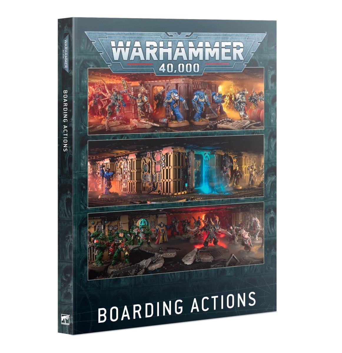 Warhammer 40,000 Boarding Actions rulebook cover with shipboard battle artwork